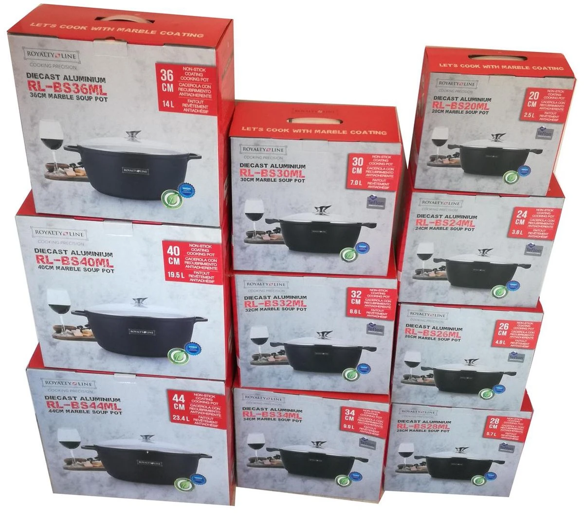 Royalty Line - Marble Soep/braadpan - Met Glazen Deksel Zwart - 24 CM. RL-BS24ML 13 Royalty Line - Marble Soep/braadpan - Met Glazen Deksel Zwart - 24 CM. RL-BS24ML - Afbeelding 13