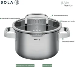 Sola Pannenset Juvia - 4 Delig - Ø 16,16,18,20 Cm - Zilver - RVS - Sandwichbodem -PannenPunt Aanbiedingen Winkel 1200x1069