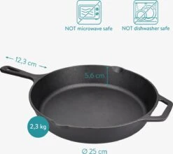 Navaris Gietijzeren Koekenpan - Braadpan Van Gietijzer - Ronde Skillet - Geschikt Voor Alle Warmtebronnen - Ø 25 Cm - Ovenbestendig Tot 260?graden -PannenPunt Aanbiedingen Winkel 1200x1071