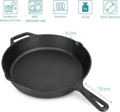Navaris Gietijzeren Koekenpan - Braadpan Van Gietijzer - Ronde Skillet - Geschikt Voor Alle Warmtebronnen - Ø 30 Cm - Ovenbestendig Tot 260 Graden -PannenPunt Aanbiedingen Winkel 1200x1115