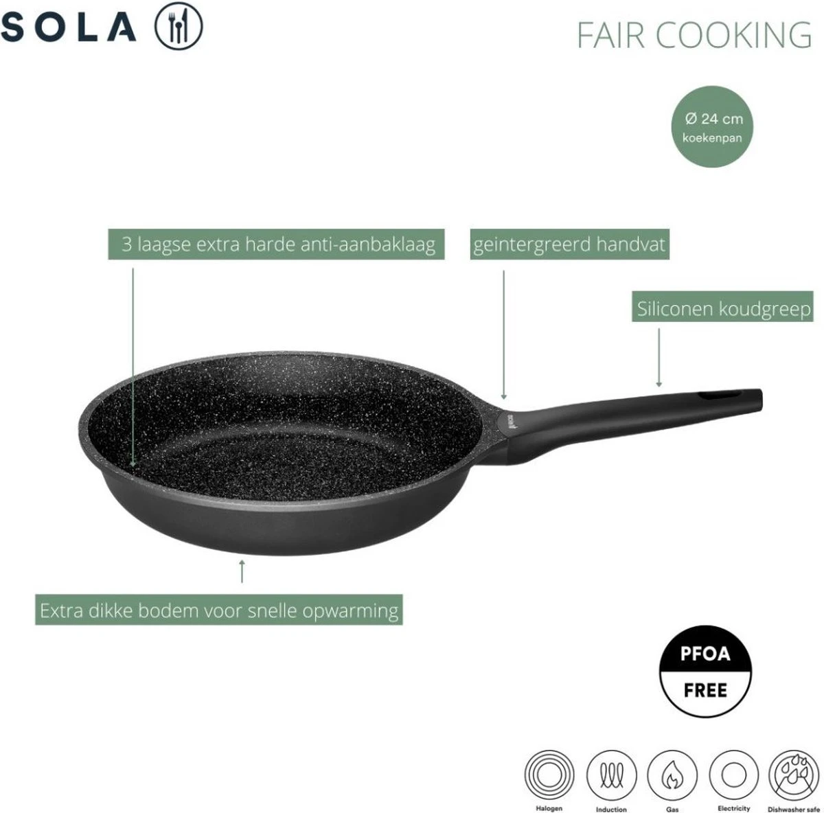 Sola - Fair Cooking Zwart/wit Greblon Anti Aanbaklaag 5 Sola - Fair Cooking Zwart/wit Greblon Anti Aanbaklaag - Afbeelding 5