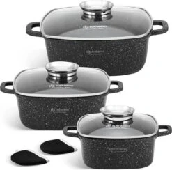Edënbërg Stonetec Line - 8-delige Luxe Pannenset Van Gesmeed Aluminium - Zwart