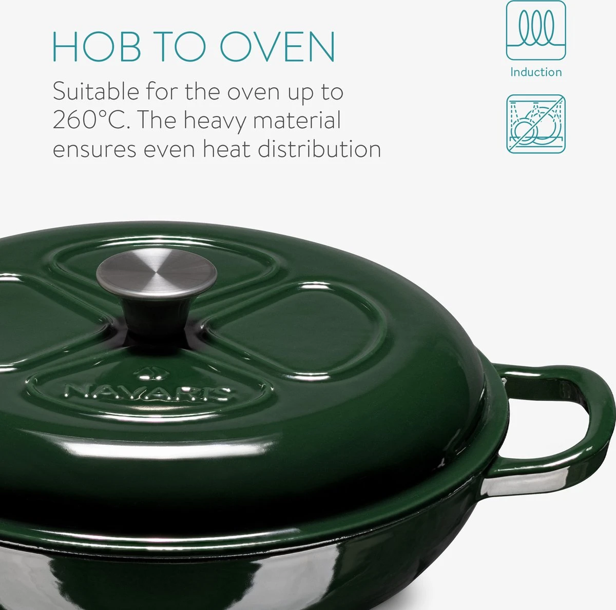Navaris Gietijzeren Stoofpan Met Deksel- 3,5 Liter Gietijzeren Ovenschaal Van Email - Geschikt Voor Alle Warmtebronnen - Groen 6 Navaris Gietijzeren Stoofpan Met Deksel- 3,5 Liter Gietijzeren Ovenschaal Van Email - Geschikt Voor Alle Warmtebronnen - Groen - Afbeelding 6