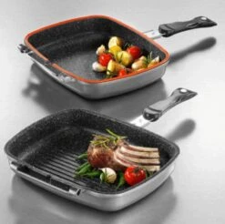 Herenthal Dubbele Grillpan - Ø 28 Cm - Koekenpan - Keramische Pan - Marmeren Coating Met Antiaanbaklaag - PFAS & PFOA Vrij - Pan - Grill - Vermindert Geur, Rook En Oliespatten - Zilver -PannenPunt Aanbiedingen Winkel 1200x1195 6