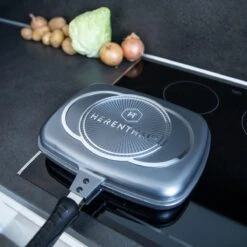 Herenthal Dubbele Grillpan - Ø 28 Cm - Koekenpan - Keramische Pan - Marmeren Coating Met Antiaanbaklaag - PFAS & PFOA Vrij - Pan - Grill - Vermindert Geur, Rook En Oliespatten - Zilver -PannenPunt Aanbiedingen Winkel 1200x1200 1127