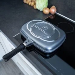 Herenthal Dubbele Grillpan - Ø 28 Cm - Koekenpan - Keramische Pan - Marmeren Coating Met Antiaanbaklaag - PFAS & PFOA Vrij - Pan - Grill - Vermindert Geur, Rook En Oliespatten - Zilver -PannenPunt Aanbiedingen Winkel 1200x1200 1129