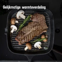 Daumonet Auguste Noir Gietijzeren Grillpan - Steakpan Zwart - PFAS & PFOA Vrij - Vierkant Met Schenktuit - 23,5 Cm - 2 Liter - Emaille - Alle Warmtebronnen - Elektrisch - Gas - Halogeen - Inductie - Keramisch -PannenPunt Aanbiedingen Winkel 1200x1200 1158