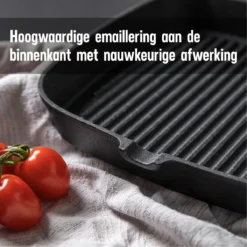 Daumonet Auguste Noir Gietijzeren Grillpan - Steakpan Zwart - PFAS & PFOA Vrij - Vierkant Met Schenktuit - 23,5 Cm - 2 Liter - Emaille - Alle Warmtebronnen - Elektrisch - Gas - Halogeen - Inductie - Keramisch -PannenPunt Aanbiedingen Winkel 1200x1200 1161