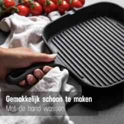 Daumonet Auguste Noir Gietijzeren Grillpan - Steakpan Zwart - PFAS & PFOA Vrij - Vierkant Met Schenktuit - 23,5 Cm - 2 Liter - Emaille - Alle Warmtebronnen - Elektrisch - Gas - Halogeen - Inductie - Keramisch -PannenPunt Aanbiedingen Winkel 1200x1200 1162