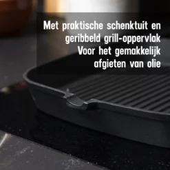 Daumonet Auguste Noir Gietijzeren Grillpan - Steakpan Zwart - PFAS & PFOA Vrij - Vierkant Met Schenktuit - 23,5 Cm - 2 Liter - Emaille - Alle Warmtebronnen - Elektrisch - Gas - Halogeen - Inductie - Keramisch -PannenPunt Aanbiedingen Winkel 1200x1200 1165
