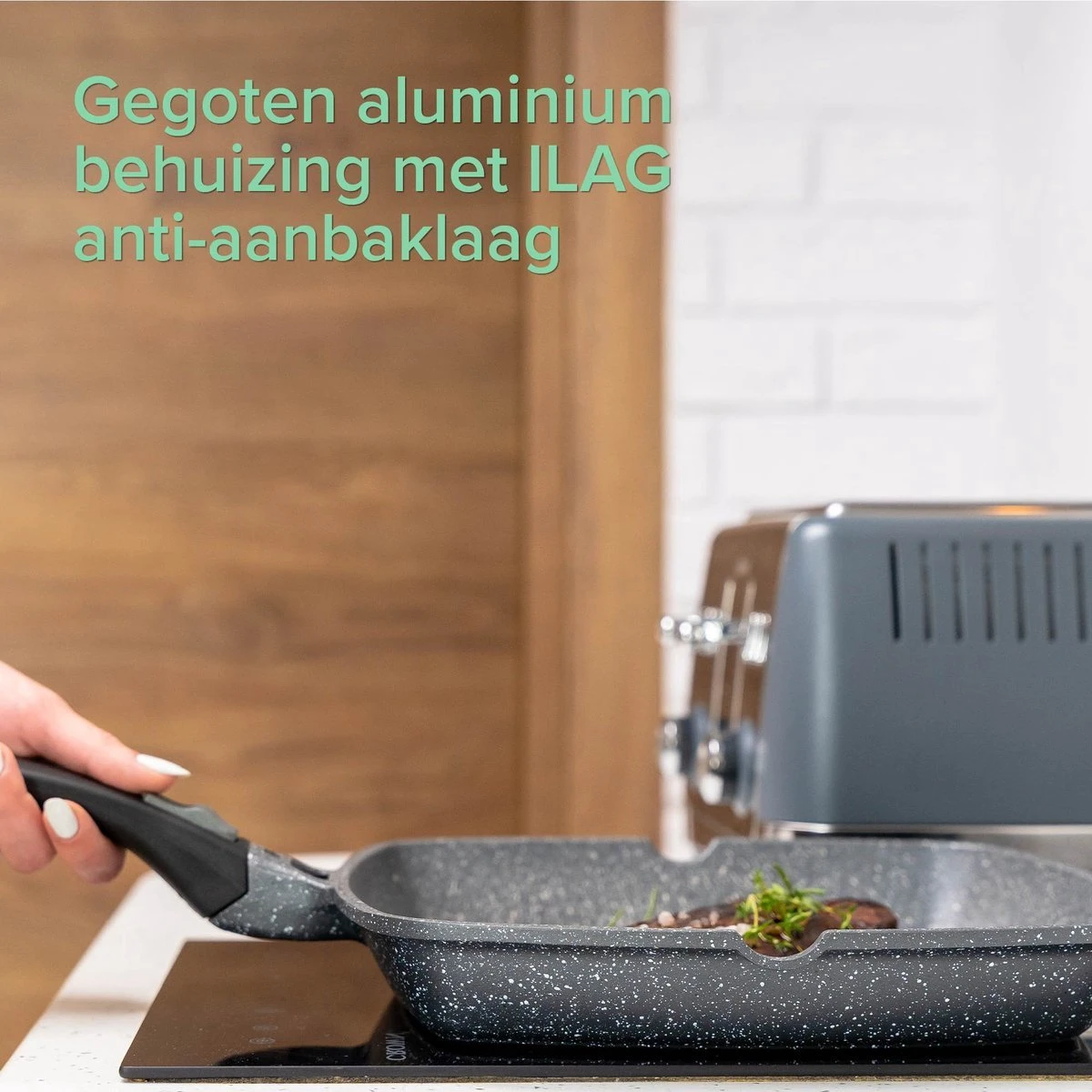 Coninx Grillpan 28CM - Steakpan - Afneembare Handgreep - PFAS-vrij - Grijs 2 Coninx Grillpan 28CM - Steakpan - Afneembare Handgreep - PFAS-vrij - Grijs - Afbeelding 2