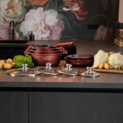 Herenthal Pannenset Inductie - Luxe 10-delige Koekenpan Inductie - Voor Alle Warmtebronnen - Pannen Met Glazen Deksels En Koudgrepen - Burgundy 13 Herenthal Pannenset Inductie - Luxe 10-delige Koekenpan Inductie - Voor Alle Warmtebronnen - Pannen Met Glazen Deksels En Koudgrepen - Burgundy -PannenPunt Aanbiedingen Winkel 1200x1200 120