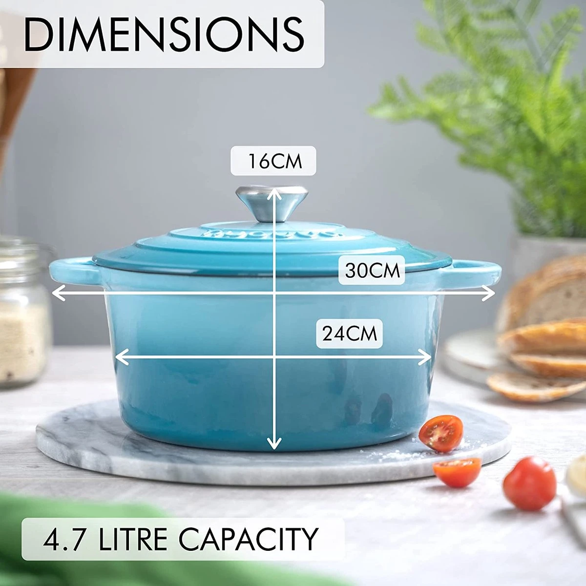 Nuovva Gietijzeren Braadpan Antiaanbaklaag Met Deksel - Sudderpan Blauw - Rond - Ø24 Cm - 4,7 Liter - 100% PFAS & PFOA Vrij - Geschikt Voor Alle Warmtebronnen - Elektrisch - Gas - Halogeen - Inductie – Keramisch 4 Nuovva Gietijzeren Braadpan Antiaanbaklaag Met Deksel - Sudderpan Blauw - Rond - Ø24 Cm - 4,7 Liter - 100% PFAS & PFOA Vrij - Geschikt Voor Alle Warmtebronnen - Elektrisch - Gas - Halogeen - Inductie – Keramisch - Afbeelding 4