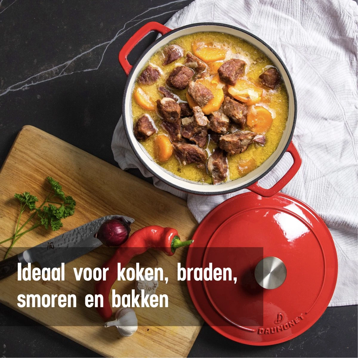 Daumonet Carême Rouge Gietijzeren Braadpan - Sudderpan Kersen Rood - Rond - Ø26 Cm - 4,4 Liter - PFAS & PFOA Vrij - Emaille - Geschikt Voor Alle Warmtebronnen - Elektrisch - Gas - Halogeen - Inductie - Keramisch - Vaatwasserbestendig 4 Daumonet Carême Rouge Gietijzeren Braadpan - Sudderpan Kersen Rood - Rond - Ø26 Cm - 4,4 Liter - PFAS & PFOA Vrij - Emaille - Geschikt Voor Alle Warmtebronnen - Elektrisch - Gas - Halogeen - Inductie - Keramisch - Vaatwasserbestendig - Afbeelding 4