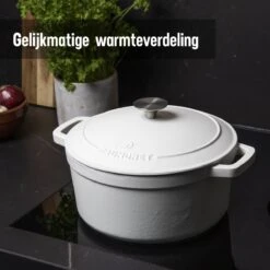Daumonet Carême Blanc Gietijzeren Braadpan - Sudderpan Wit - Rond - Ø 26 Cm - 4,4 Liter - 100% PFAS & PFOA Vrij - Emaille - Geschikt Voor Alle Warmtebronnen - Elektrisch - Gas - Halogeen - Inductie - Keramisch - Vaatwasserbestendig -PannenPunt Aanbiedingen Winkel 1200x1200 1399