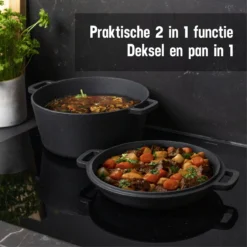 Daumonet Ducasse Gietijzeren Double Use Braadpan - Combi Sudderpan Zwart - 2-in-1 Bak- En Braadpan - PFAS & PFOA Vrij - Rond - Ø 26 Cm - 4,4 Liter - Emaille - Alle Warmtebronnen - Elektrisch - Gas - Halogeen - Inductie - Keramisch 12 Daumonet Ducasse Gietijzeren Double Use Braadpan - Combi Sudderpan Zwart - 2-in-1 Bak- En Braadpan - PFAS & PFOA Vrij - Rond - Ø 26 Cm - 4,4 Liter - Emaille - Alle Warmtebronnen - Elektrisch - Gas - Halogeen - Inductie - Keramisch -PannenPunt Aanbiedingen Winkel 1200x1200 1431