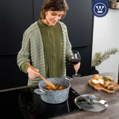 Westinghouse Kookpan/Braadpan Inductie - Ø 28 Cm - Grijs Graniet - Met Deksel - PFOA Vrij -PannenPunt Aanbiedingen Winkel 1200x1200 150