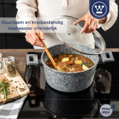 Westinghouse Kookpan/Braadpan Inductie - Ø 28 Cm - Grijs Graniet - Met Deksel - PFOA Vrij -PannenPunt Aanbiedingen Winkel 1200x1200 152