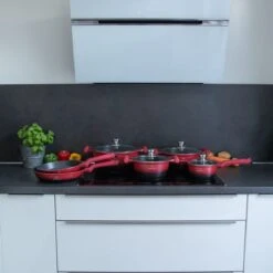 Herenthal Pannenset Inductie - Luxe 10-delige Koekenpan Inductie - Voor Alle Warmtebronnen - Pannen Met Glazen Deksels En Koudgrepen - Rood / Zwart- 6 Pannen -PannenPunt Aanbiedingen Winkel 1200x1200 198