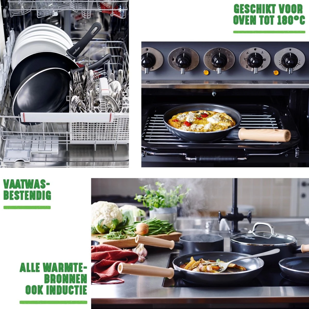 GreenChef Vintage Wokpan 28cm/3.7L - Zwart - Inductie - PFAS-vrij 7 GreenChef Vintage Wokpan 28cm/3.7L - Zwart - Inductie - PFAS-vrij - Afbeelding 7