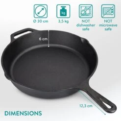 Navaris Gietijzeren Koekenpan - Braadpan Van Gietijzer - Ronde Skillet - Geschikt Voor Alle Warmtebronnen - Ø 30 Cm - Ovenbestendig Tot 260 Graden -PannenPunt Aanbiedingen Winkel 1200x1200 388