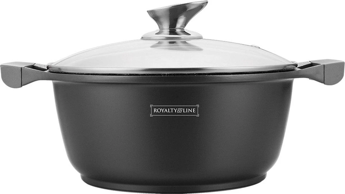 Royalty Line - Marble Soep/braadpan - Met Glazen Deksel Zwart - 24 CM. RL-BS24ML 2 Royalty Line - Marble Soep/braadpan - Met Glazen Deksel Zwart - 24 CM. RL-BS24ML - Afbeelding 2