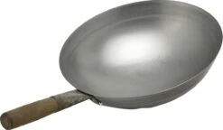 Stalen Wokpan - Ø 33 Cm - Houten Handvat - Ronde Bodem - Traditioneel - Exclusief Wokring