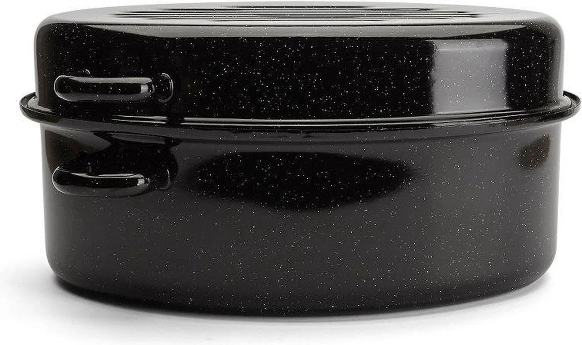 Emalia Geëmailleerde Braadpan Met Deksel 7L - Braadslede - Bakpan - Grillpan - Emaille - Zwart 3 Emalia Geëmailleerde Braadpan Met Deksel 7L - Braadslede - Bakpan - Grillpan - Emaille - Zwart - Afbeelding 3