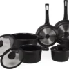 The White Series - Keramische Pannenset Met Glazen Deksels - Inclusief Set Vershoudbakjes - Zwart