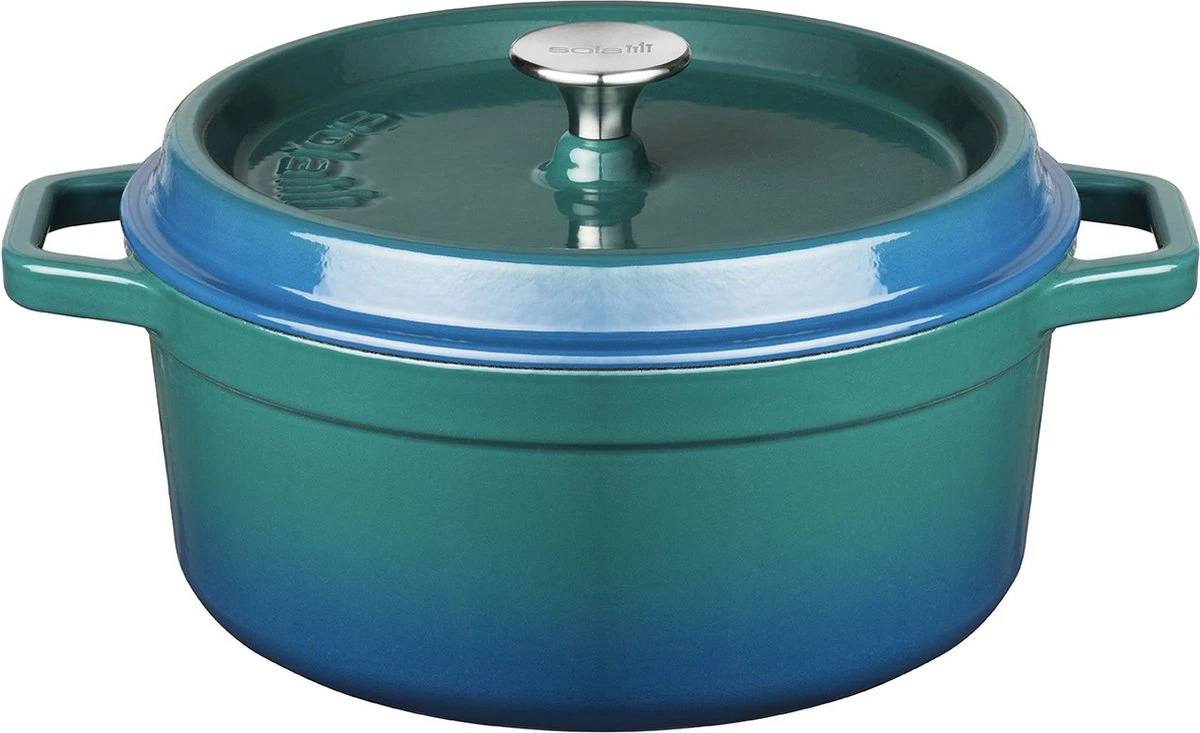 Sola Braadpan Gietijzer - Ø 24 Cm - Blauw/groen - Gietijzer - Extra Zware Bodem 1 Sola Braadpan Gietijzer - Ø 24 Cm - Blauw/groen - Gietijzer - Extra Zware Bodem