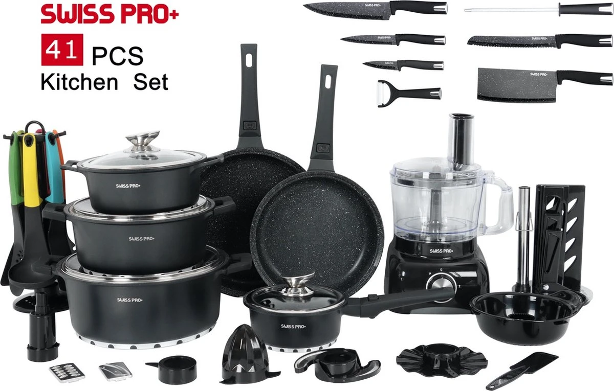Swiss Pro+ - SWP41D22 - Pannenset 41 Delig - Foodprocessor - Messenblok 8 Delig - Kookgerei Set Met Houder 7 Delig - Starters Pakket - 2022 Serie - Limited Edition -uitzet 9 Swiss Pro+ - SWP41D22 - Pannenset 41 Delig - Foodprocessor - Messenblok 8 Delig - Kookgerei Set Met Houder 7 Delig - Starters Pakket - 2022 Serie - Limited Edition -uitzet - Afbeelding 9