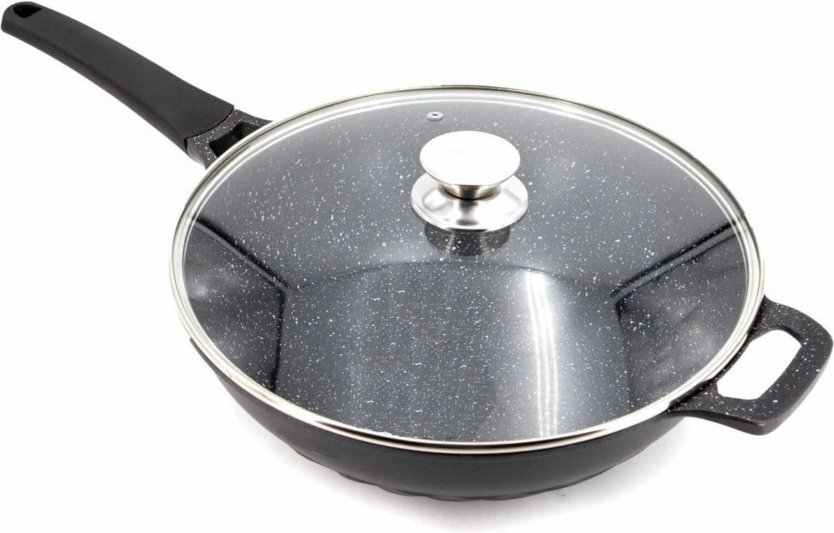 Cheffinger Wokpan Met Deksel - 32cm - Zwart - Pan - Keukenaccessoires 4 Cheffinger Wokpan Met Deksel - 32cm - Zwart - Pan - Keukenaccessoires - Afbeelding 4