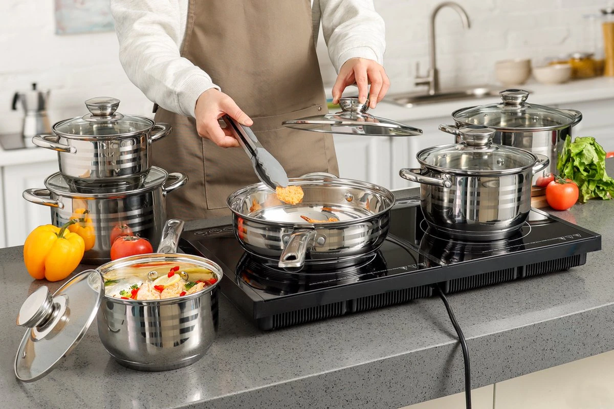 Swiss Pro + Pannenset - 12 Delig - RVS - Roestvrijstalen Kookgerei 18/10 3 Swiss Pro + Pannenset - 12 Delig - RVS - Roestvrijstalen Kookgerei 18/10 - Afbeelding 3