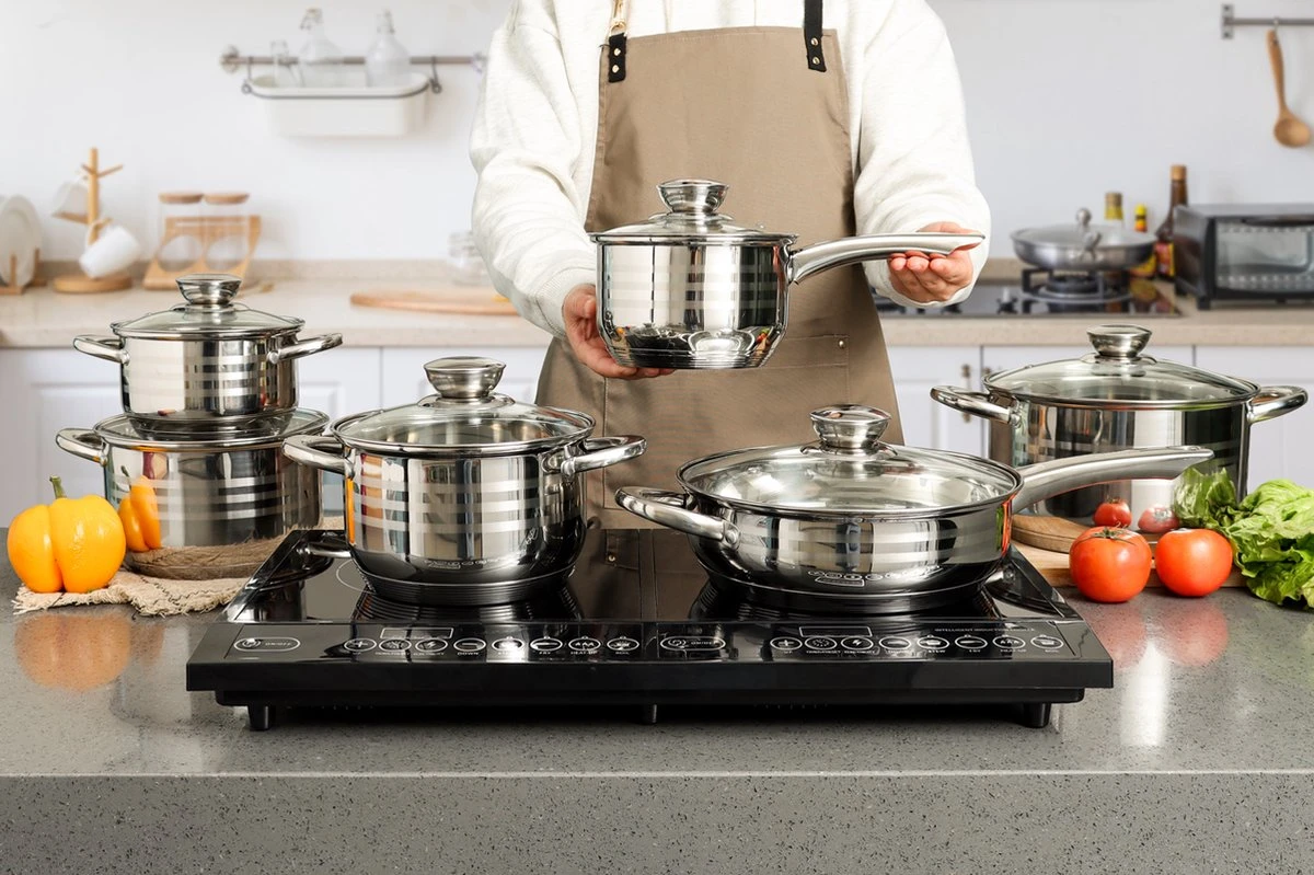 Swiss Pro + Pannenset - 12 Delig - RVS - Roestvrijstalen Kookgerei 18/10 5 Swiss Pro + Pannenset - 12 Delig - RVS - Roestvrijstalen Kookgerei 18/10 - Afbeelding 5