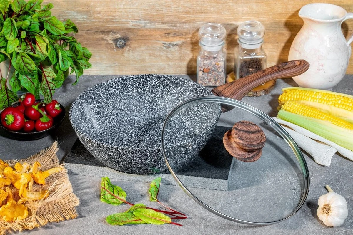 Edënbërg Stonetec Line - Wokpan Keramisch - 24 Cm - 3-laags Anti-aanbaklaag! 2 Edënbërg Stonetec Line - Wokpan Keramisch - 24 Cm - 3-laags Anti-aanbaklaag! - Afbeelding 2