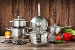 Swiss - Pannenset Inductie 12-delig - Glazen Deksel - RVS Pan / Steelpan / Koekenpan - PFAS-vrij 5 Swiss - Pannenset Inductie 12-delig - Glazen Deksel - RVS Pan / Steelpan / Koekenpan - PFAS-vrij -PannenPunt Aanbiedingen Winkel 1200x805 1