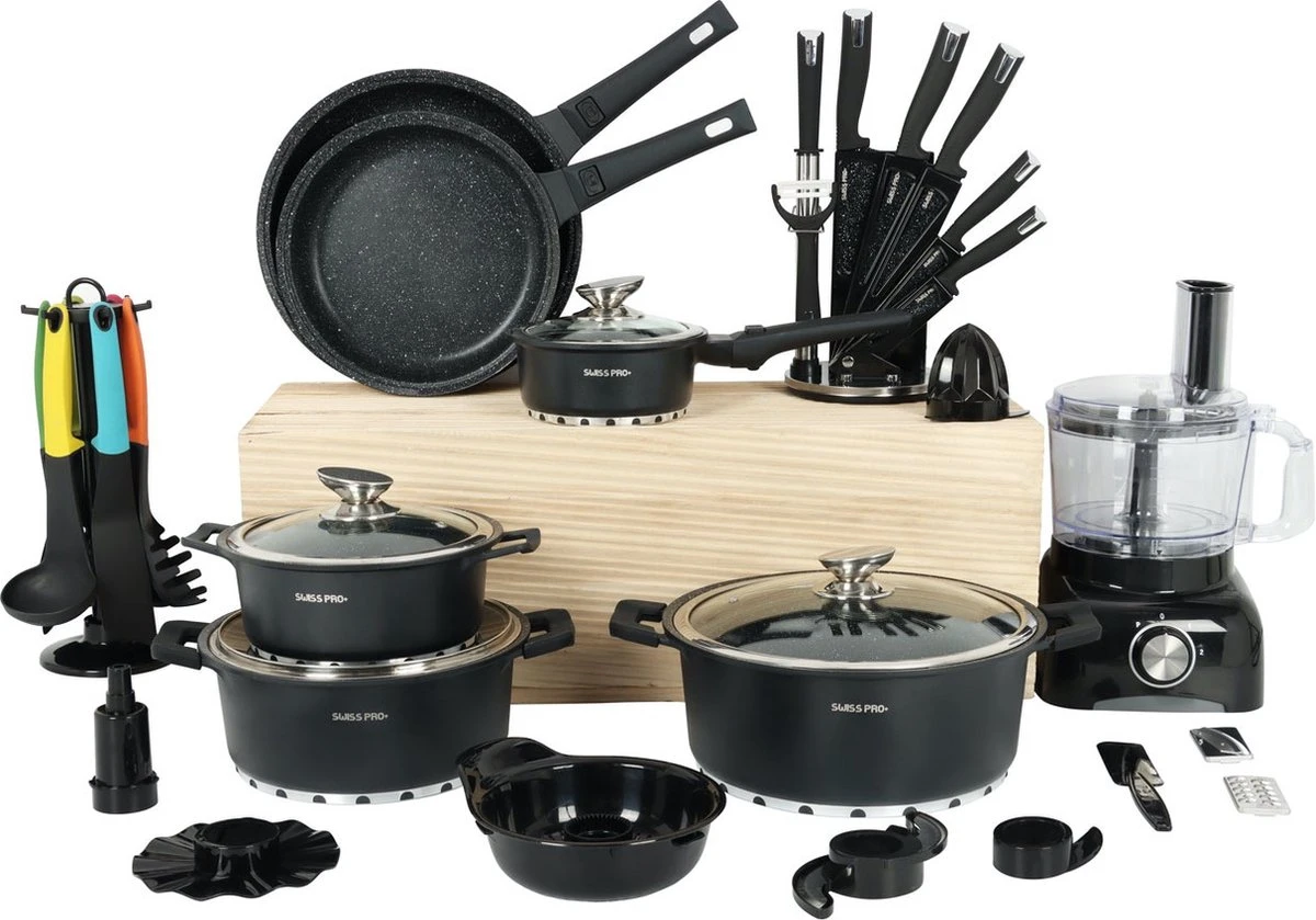Swiss Pro+ - SWP41D22 - Pannenset 41 Delig - Foodprocessor - Messenblok 8 Delig - Kookgerei Set Met Houder 7 Delig - Starters Pakket - 2022 Serie - Limited Edition -uitzet 3 Swiss Pro+ - SWP41D22 - Pannenset 41 Delig - Foodprocessor - Messenblok 8 Delig - Kookgerei Set Met Houder 7 Delig - Starters Pakket - 2022 Serie - Limited Edition -uitzet - Afbeelding 3