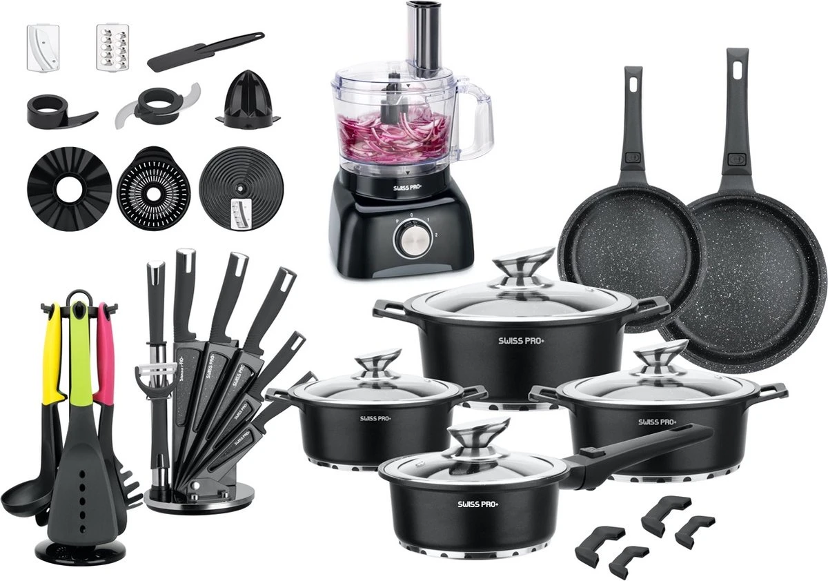 Swiss Pro+ - SWP41D22 - Pannenset 41 Delig - Foodprocessor - Messenblok 8 Delig - Kookgerei Set Met Houder 7 Delig - Starters Pakket - 2022 Serie - Limited Edition -uitzet 1 Swiss Pro+ - SWP41D22 - Pannenset 41 Delig - Foodprocessor - Messenblok 8 Delig - Kookgerei Set Met Houder 7 Delig - Starters Pakket - 2022 Serie - Limited Edition -uitzet