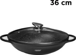 BIKO - Wokpan Ø 36 Cm - Marmeren Coating - Glazen Deksel - Wadjan - Zwart 7 BIKO - Wokpan Ø 36 Cm - Marmeren Coating - Glazen Deksel - Wadjan - Zwart -PannenPunt Aanbiedingen Winkel 1200x866 1