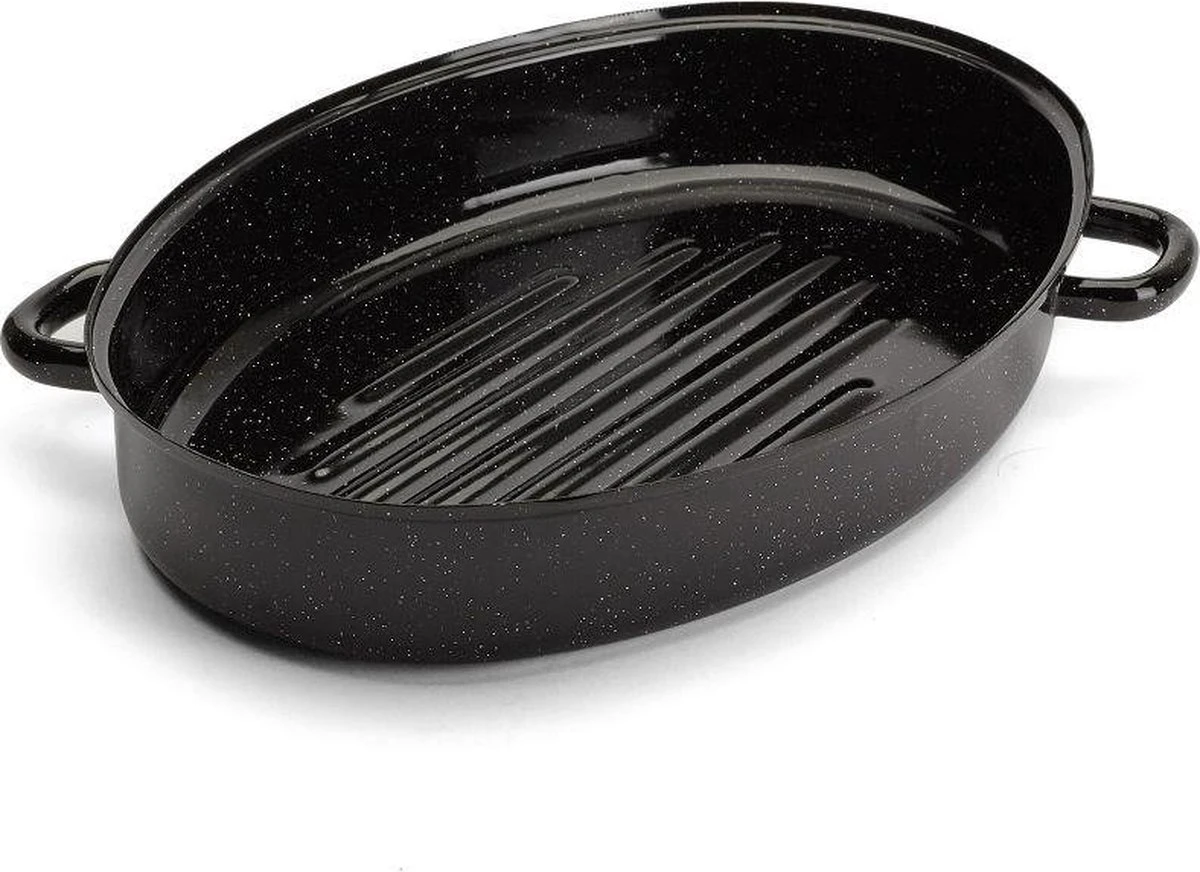 Emalia Geëmailleerde Braadpan Met Deksel 7L - Braadslede - Bakpan - Grillpan - Emaille - Zwart 4 Emalia Geëmailleerde Braadpan Met Deksel 7L - Braadslede - Bakpan - Grillpan - Emaille - Zwart - Afbeelding 4