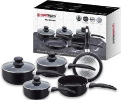 Herzberg HG-5003BK: 8 Pieces Marble Cookware Set - Black -PannenPunt Aanbiedingen Winkel 1200x987 2