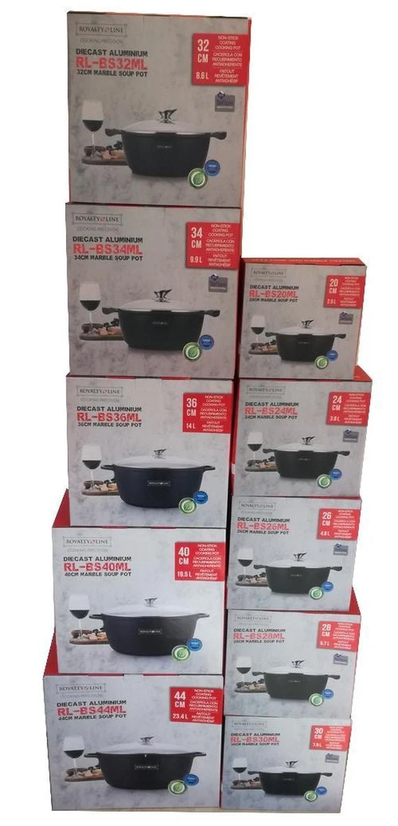 Royalty Line - Marble Soep/braadpan - Met Glazen Deksel Zwart - 24 CM. RL-BS24ML 10 Royalty Line - Marble Soep/braadpan - Met Glazen Deksel Zwart - 24 CM. RL-BS24ML - Afbeelding 10