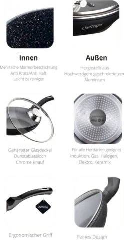 Cheffinger Koekenpan - Met Deksel - Marmeren Coating - 26 Cm - Zwart 8 Cheffinger Koekenpan - Met Deksel - Marmeren Coating - 26 Cm - Zwart -PannenPunt Aanbiedingen Winkel 623x1200